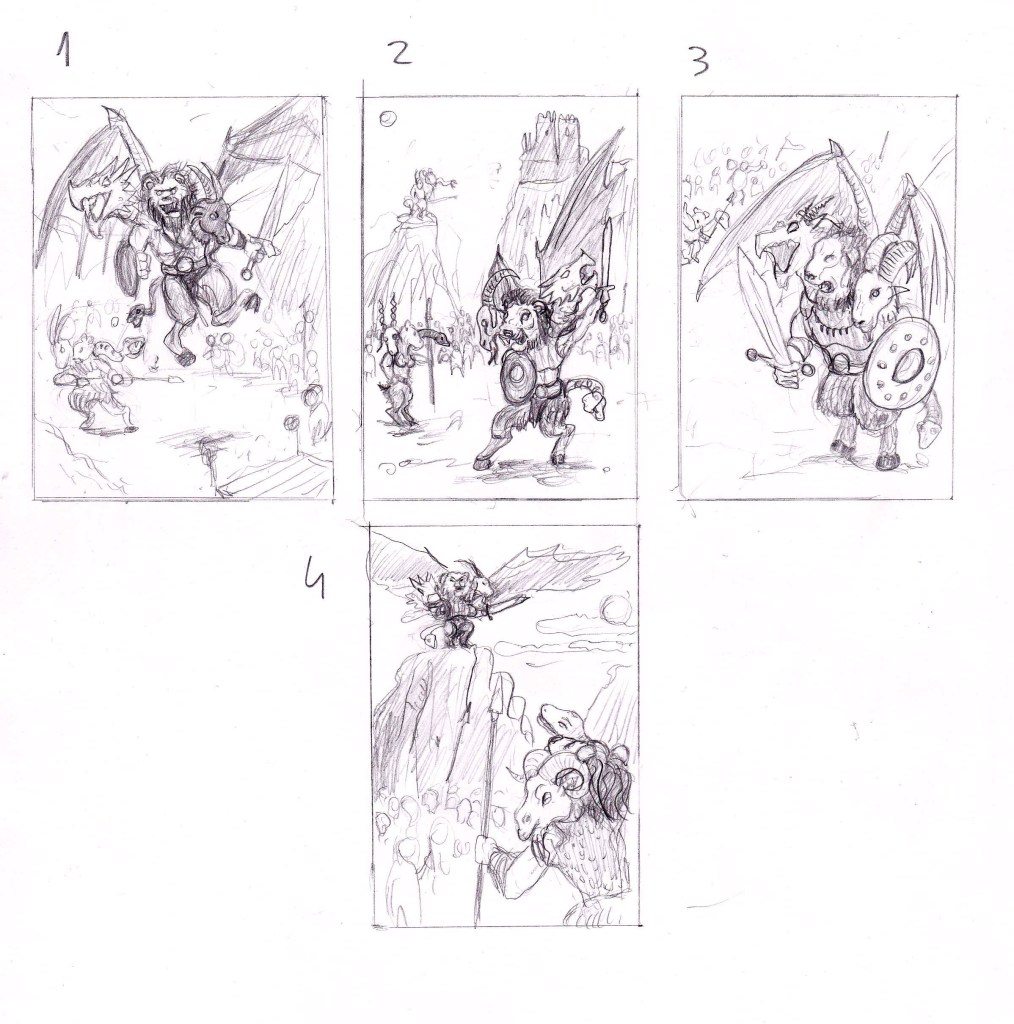 Hand-drawn pencil thumbnails with different designs for a monster inspired by gothic horror. Features, high contrast, and traditional fantasy/horror elements. Artwork by illustrator Joe Porkio.